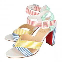 Pre Owned Christian Louboutin Multicolor Patent Leather Palavas Block Heel Sandals Size 37