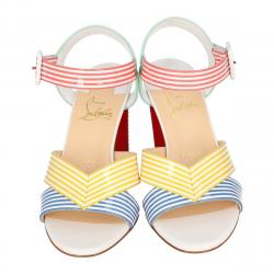 Pre Owned Christian Louboutin Multicolor Patent Leather Palavas Block Heel Sandals Size 38