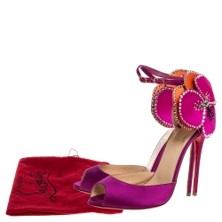 Pre Owned Christian Louboutin Pink Satin Pensamoi 120 Embellished Ankle Strap Sandals Size 38