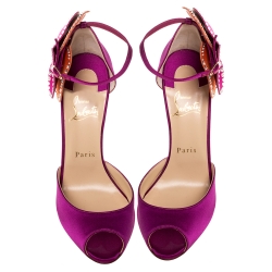 Pre Owned Christian Louboutin Pink Satin Pensamoi 120 Embellished Ankle Strap Sandals Size 38