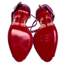 Pre Owned Christian Louboutin Pink Satin Pensamoi 120 Embellished Ankle Strap Sandals Size 38
