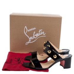 Pre Owned Christian Louboutin Black Patent Leather Simple Bille Studded Sandals Size 39.5