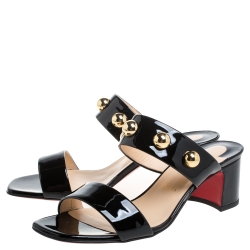 Pre Owned Christian Louboutin Black Patent Leather Simple Bille Studded Sandals Size 39.5