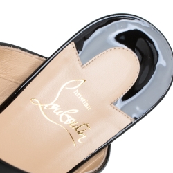 Pre Owned Christian Louboutin Black Patent Leather Simple Bille Studded Sandals Size 39.5