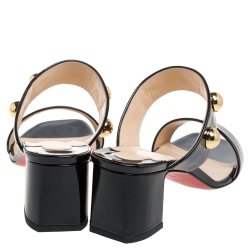 Pre Owned Christian Louboutin Black Patent Leather Simple Bille Studded Sandals Size 39.5