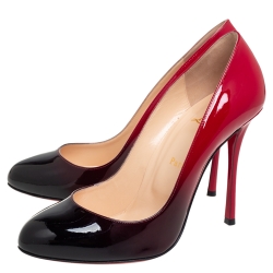 Pre Owned Christian Louboutin Red/Black Patent Leather Merci Allen Pumps Size 40.5