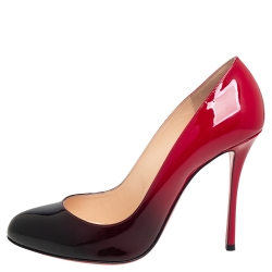 Pre Owned Christian Louboutin Red/Black Patent Leather Merci Allen Pumps Size 40.5