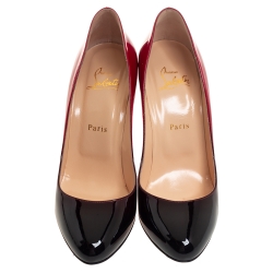 Pre Owned Christian Louboutin Red/Black Patent Leather Merci Allen Pumps Size 40.5