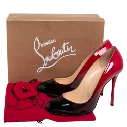 Pre Owned Christian Louboutin Red/Black Patent Leather Merci Allen Pumps Size 40.5
