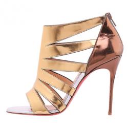 مملوكة مسبقًا Christian Louboutin Gold Metallic Leather Beauty K Cage Sandals Size 38