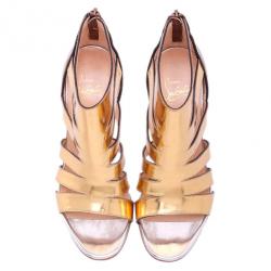 مملوكة مسبقًا Christian Louboutin Gold Metallic Leather Beauty K Cage Sandals Size 38