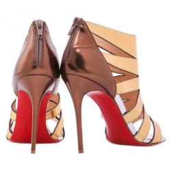 مملوكة مسبقًا Christian Louboutin Gold Metallic Leather Beauty K Cage Sandals Size 38