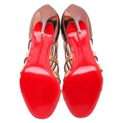 مملوكة مسبقًا Christian Louboutin Gold Metallic Leather Beauty K Cage Sandals Size 38