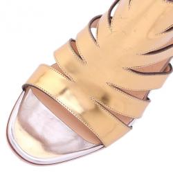 مملوكة مسبقًا Christian Louboutin Gold Metallic Leather Beauty K Cage Sandals Size 38