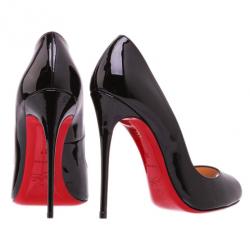 Pre Owned Christian Louboutin Black Patent Youpi Peep Toe Pumps Size 37