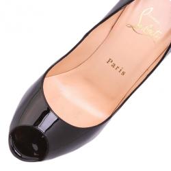 Pre Owned Christian Louboutin Black Patent Youpi Peep Toe Pumps Size 37