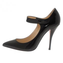 Pre Owned حذاء كعب عالي كريستيان لوبوتان نيو بينسي ماري جين جلد أسود لامع مقاس 37.5