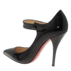 Pre Owned حذاء كعب عالي كريستيان لوبوتان نيو بينسي ماري جين جلد أسود لامع مقاس 37.5