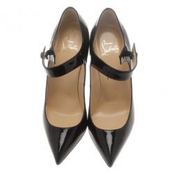 Pre Owned حذاء كعب عالي كريستيان لوبوتان نيو بينسي ماري جين جلد أسود لامع مقاس 37.5