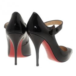 Pre Owned حذاء كعب عالي كريستيان لوبوتان نيو بينسي ماري جين جلد أسود لامع مقاس 37.5