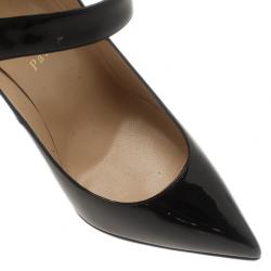 Pre Owned حذاء كعب عالي كريستيان لوبوتان نيو بينسي ماري جين جلد أسود لامع مقاس 37.5