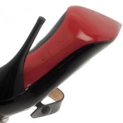 Pre Owned حذاء كعب عالي كريستيان لوبوتان نيو بينسي ماري جين جلد أسود لامع مقاس 37.5