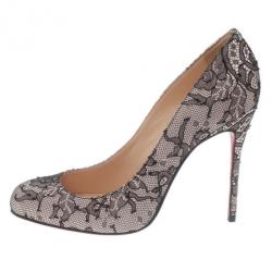 Pre Owned Christian Louboutin Black Lace Fifi Pumps Size 37