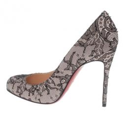 Pre Owned Christian Louboutin Black Lace Fifi Pumps Size 37