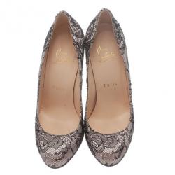 Pre Owned Christian Louboutin Black Lace Fifi Pumps Size 37
