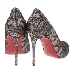 Pre Owned Christian Louboutin Black Lace Fifi Pumps Size 37
