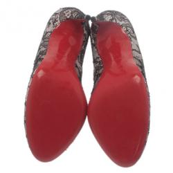 Pre Owned Christian Louboutin Black Lace Fifi Pumps Size 37