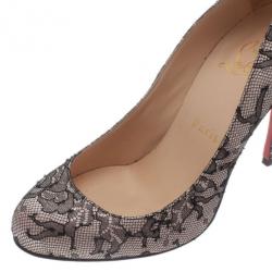 Pre Owned Christian Louboutin Black Lace Fifi Pumps Size 37