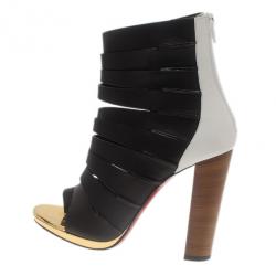 Pre Owned Christian Louboutin Black Leather Decoupata Strappy Booties Size 37.5