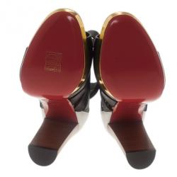 Pre Owned Christian Louboutin Black Leather Decoupata Strappy Booties Size 37.5