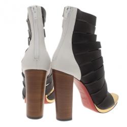 Pre Owned Christian Louboutin Black Leather Decoupata Strappy Booties Size 37.5