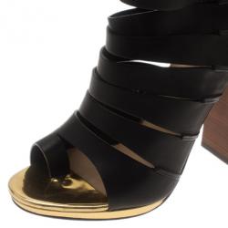 Pre Owned Christian Louboutin Black Leather Decoupata Strappy Booties Size 37.5