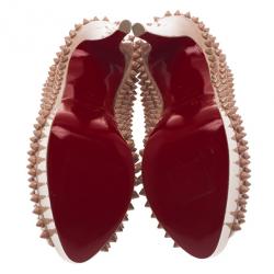 Pre Owned Christian Louboutin Blush Leather Lady Peep Spikes Platform Pumps Size 36