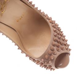 Pre Owned Christian Louboutin Blush Leather Lady Peep Spikes Platform Pumps Size 36