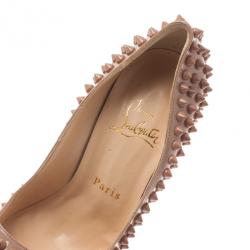 Pre Owned Christian Louboutin Blush Leather Lady Peep Spikes Platform Pumps Size 36