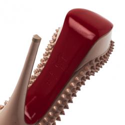 Pre Owned Christian Louboutin Blush Leather Lady Peep Spikes Platform Pumps Size 36