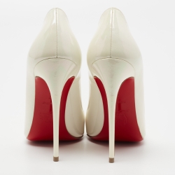 مملوكة مسبقًا Christian Louboutin White Iridescent Patent Leather So Kate Pumps Size 37