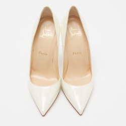 مملوكة مسبقًا Christian Louboutin White Iridescent Patent Leather So Kate Pumps Size 37