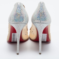 Pre Owned Christian Louboutin Beige/Silver Mesh and Leather Follies Strass Pumps Size 38.5