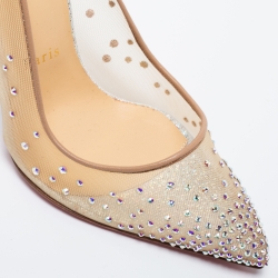 Pre Owned Christian Louboutin Beige/Silver Mesh and Leather Follies Strass Pumps Size 38.5