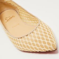 Pre Owned Christian Louboutin Beige Leather and Mesh Pigaresille Ballet Flats Size 39