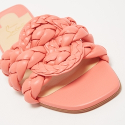 Pre Owned Christian Louboutin Pink Leather Marmella Flat Slides Size 38
