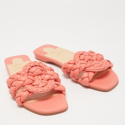 Pre Owned Christian Louboutin Pink Leather Marmella Flat Slides Size 38