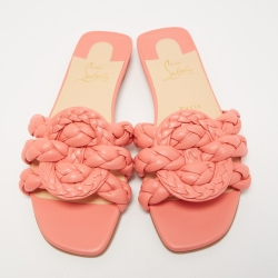 Pre Owned Christian Louboutin Pink Leather Marmella Flat Slides Size 38