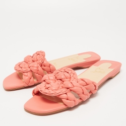Pre Owned Christian Louboutin Pink Leather Marmella Flat Slides Size 38