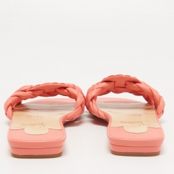 Pre Owned Christian Louboutin Pink Leather Marmella Flat Slides Size 38